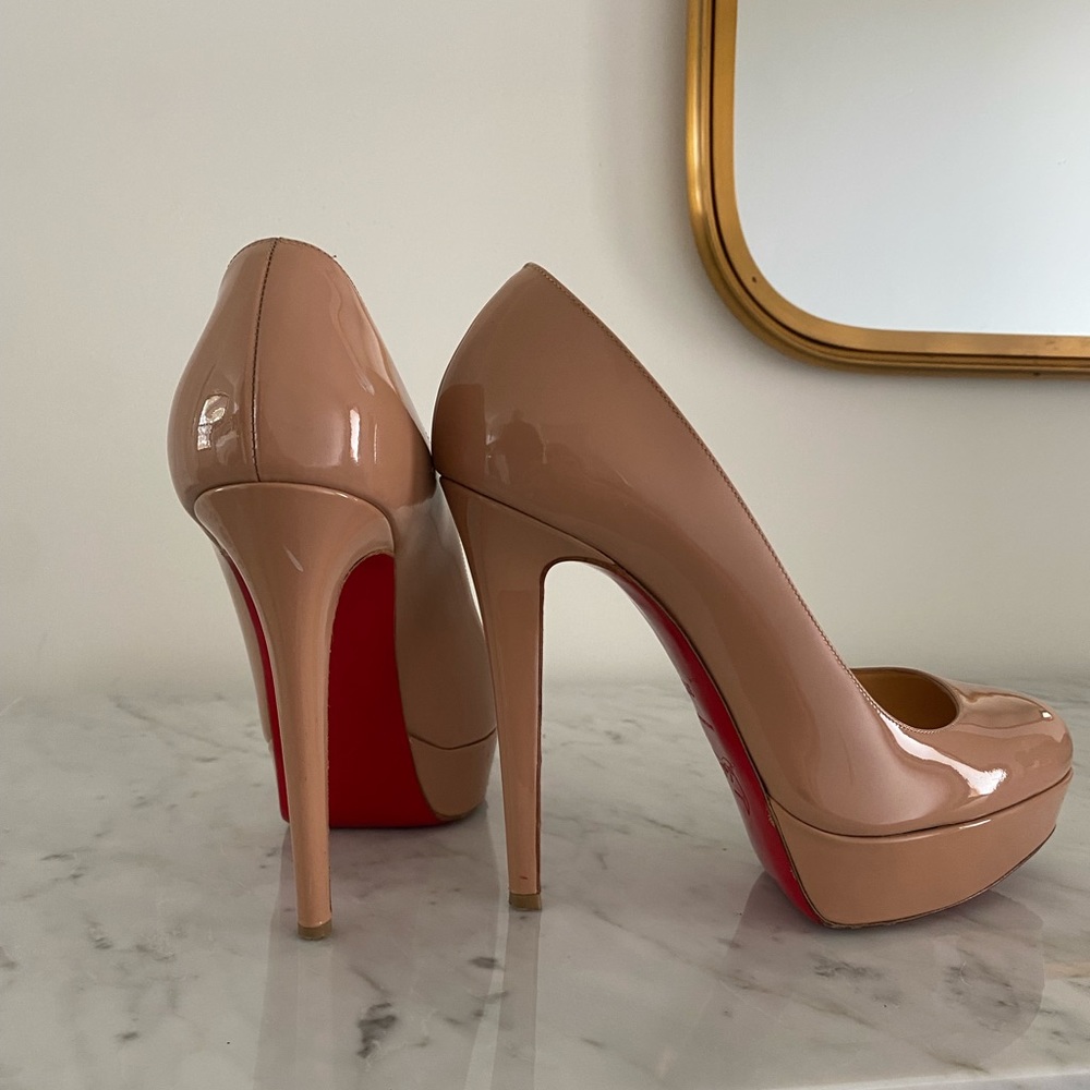 Louboutin Bianca platform heel in nude patten leather
